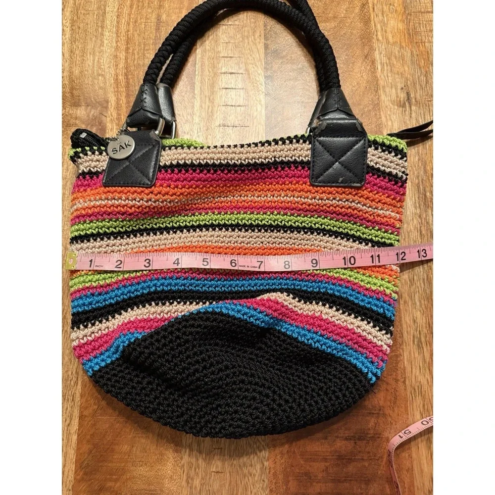 The Sak Multicolor Crochet Knit Hobo Shoulder Bag Boho Striped Handbag